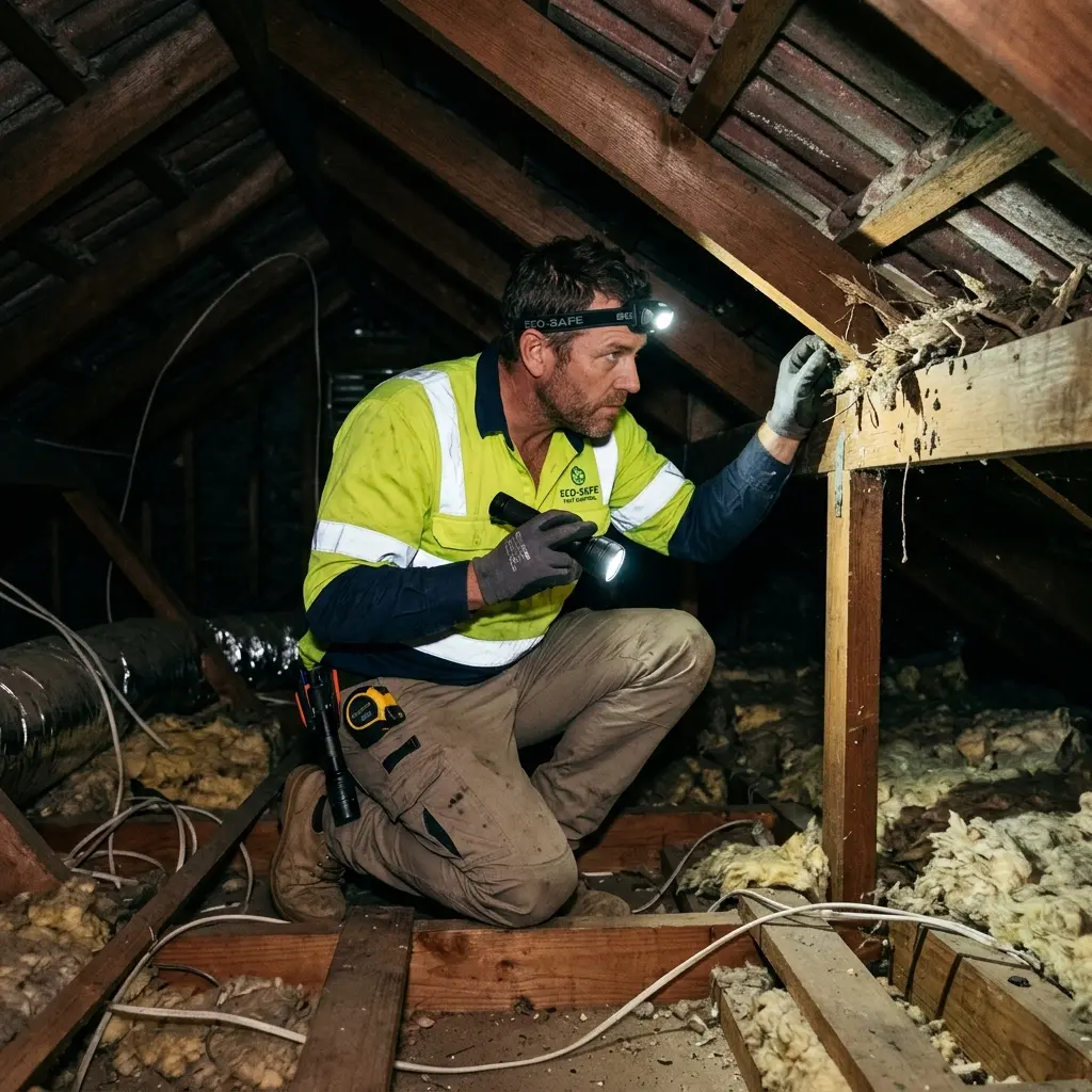 Technician using detection equipment to locate a dead rat inside a Mount Cottrell wall cavity