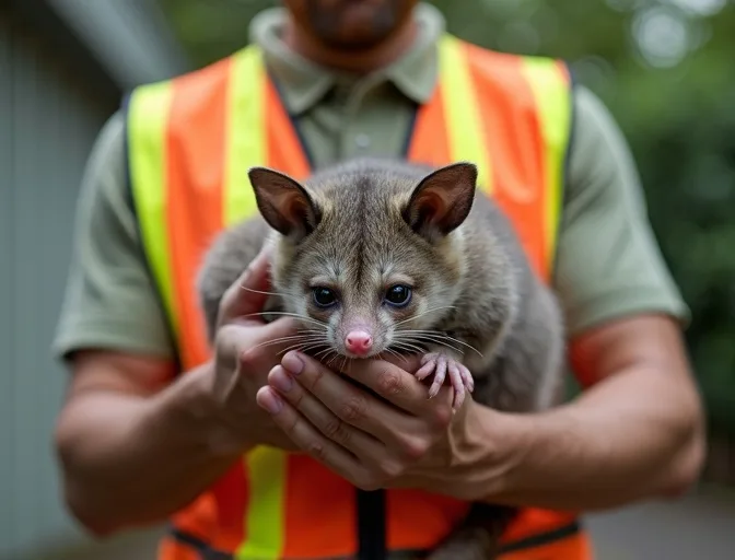 Animal handler safely recovering a deceased possum in Mount Cottrell